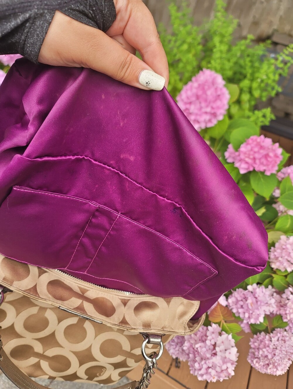 Coach Beige and Tan Signature Jacquard Tote with Metallic Trim - Picture 3 of 13